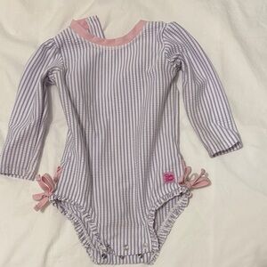 Pink, Purple and White Striped Kids Bathing Suit